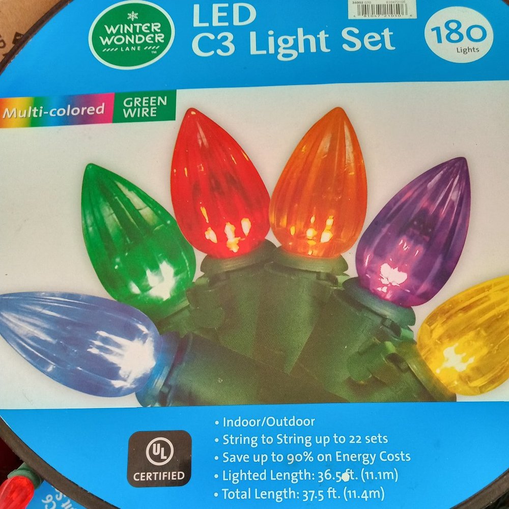 Winter Wonder Lane LED C3 MultiColor Steady Light Set 180 lights 37.5 ft